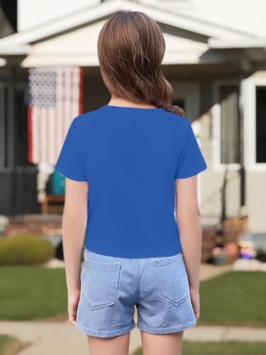 Image of VVNTY Girls American Flag Crop Tops Kids USA Crop Shirt Patriotic 4th of July Tops 5-14 Years