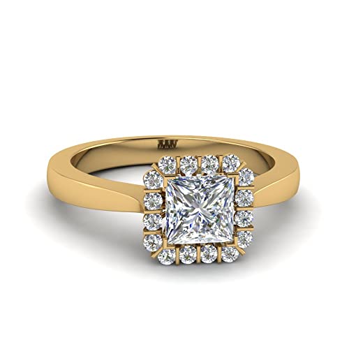 Image of Choose Your Gemstone Floating Halo Diamond CZ Ring Yellow Gold Plated Princess Shape Halo Engagement Rings Everyday Jewelry Wedding Jewelry Handmade Gifts for Wife US Size 4 to 12