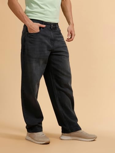 Image of WROGN Men's 100% Cotton Mid-Rise Jeans | Loose Fit