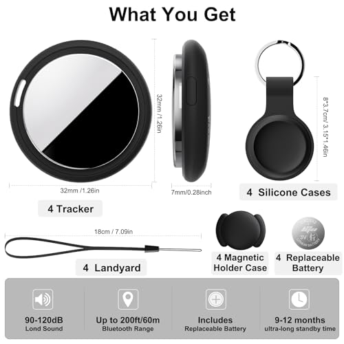 Image of Air Tracker Tag Works with Apple Find My (iOS Only) Includes Replaceable Battery, Bluetooth Smart Item Locator Key Finder for Keys, Luggage, Wallet, Pet, Dog, Cat (Black, 4-Pack)