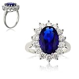 Plata de Ley Oval azul zafiro y CZ/de la princesa Diana anillo de Kate Middleton