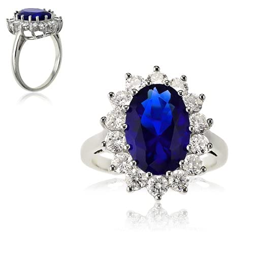 Imagen de Plata de Ley Oval azul zafiro y CZ