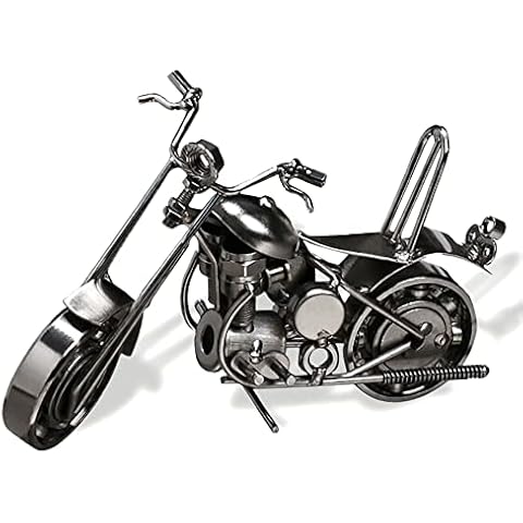 Maigendoo Motorcycle Model Motor Decor Art Vintage Metal Motorbike Gifts for Cyclists Home Desktop Decoration Ornaments Handcrafted Birthday Present for Boys Girls Motorbike Fanciers, Silver Cover