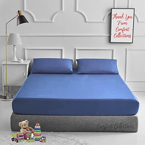 Comfort Collections Fitted Bed Sheet With FREE MATCHING 2 X PILLOW CASES Poly Cotton Percale Easy Care Plain Dyed Bed Sheet Black Small Double 4FT