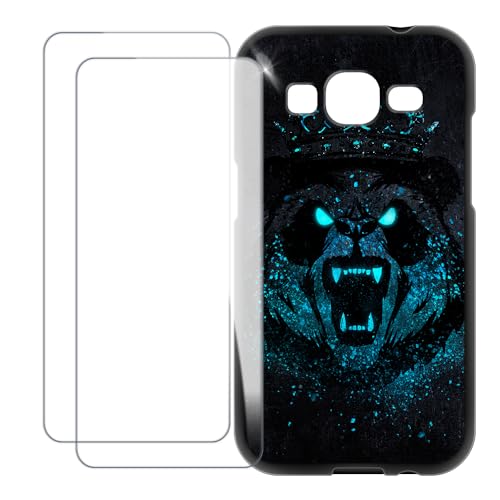 UOGNADGD Compatible with Samsung Galaxy Core Prime Case Colorful Custom Cover with 2 Pack Tempered Glass Screen Protectors - Shockproof Scratch-Resistant (Angry Panda)