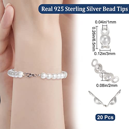 Beebeecraft 20Pcs 925 Sterling Silver Bead Tips Knot Covers Small 2mm/0.08in Clamshell Crimp Tips Beads Fold-Over Bead Covers Ends Caps for Jewellery Bracelets Necklaces Making - Image 2
