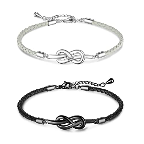 Bracelet de couple personnalise 2 noms homme femme en cordon tresse