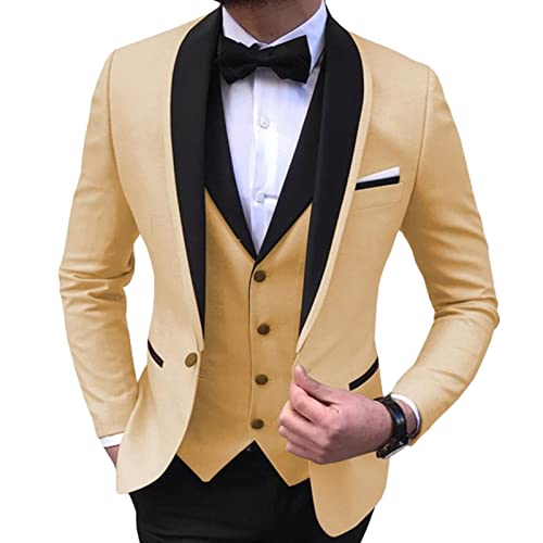 Mens 3 Piece Blazer Sets Stylish 1 Button Shawl Lapel Business Jacket Suits Slimming Wedding Prom Groomsmen Suits