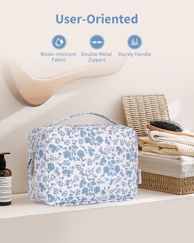 Image of Narwey Small Hanging Travel Toiletry Bag for Women, Travel Bag for Toiletries, Makeup Bag Organizer Cosmetic Bags Make Up Bags for Girls, Y-Little Blue Flower