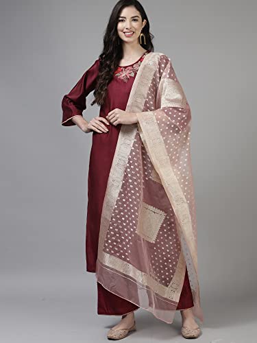 Image of INDO ERA Women's Embroidered Viscose Straight Kurta Palazzo With Dupatta Set (KH9PR3696)