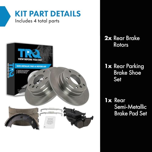 Image of TRQ Rear Brake Pad and Rotor Set Semi Metallic Parking Shoe Compatible with 1992 BMW 318i 325i