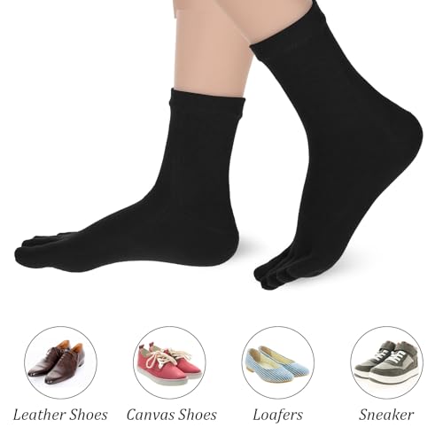 4 Pairs Toe Socks,Cotton Running Toe Socks No Show Low Cut Sock with Toes Sock with Toes Separated Barefoot Sport Specific Clothing for Men Women(White Black)4