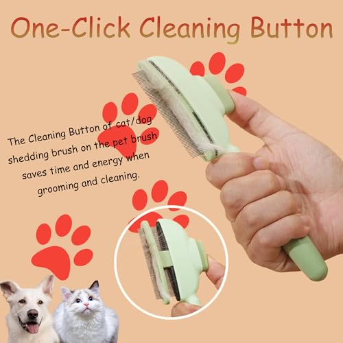 KixMalkinly 2Pcs Pet Comb Flea Comb for Cats Dogs,Self-Cleaning Cat Grooming Brush with Release Button and Stainless Steel Round Teeth,Detangling Long and Matted on Cats and Dogs(Yellow+Green) - Thumbnail 2
