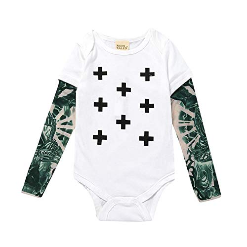 Preisvergleich Produktbild Baby Body Jungen Kleinkind Baumwolle Tattoo Gedruckt Langarm Sonnenfest Strampler Weiß Kreuz 6-12 Monate / 80