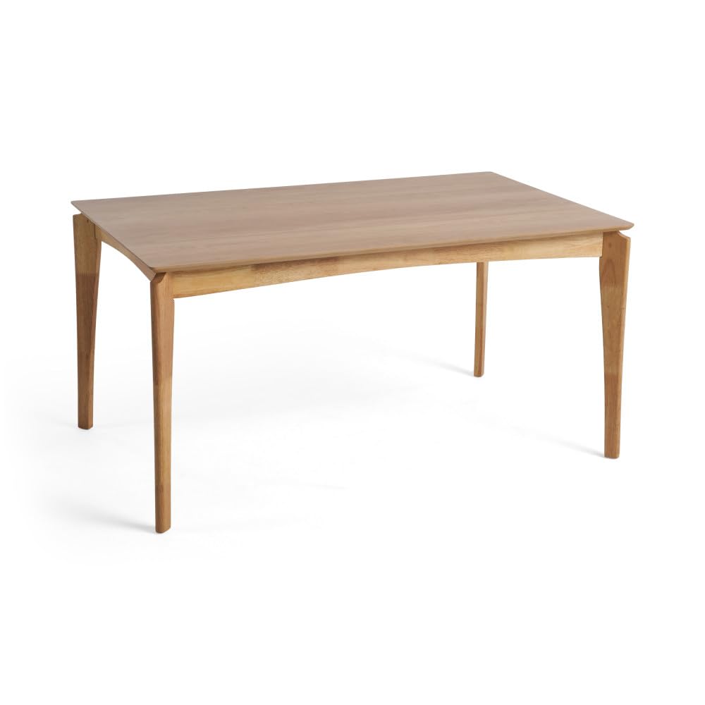 Dining Table, Rubberwood with Walnut Veneer, Mid-Century, Natural oak Finish