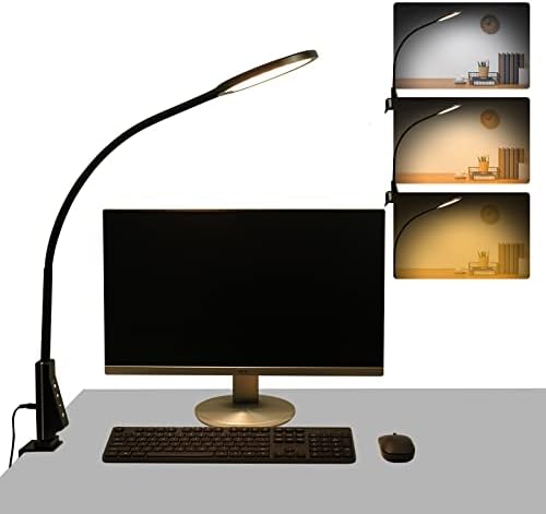 HDTIME LED Desk lamp with Clamp, Eye-Caring Clip on Lamp for Home Office, 5 Lighting Modes with 5 Brightness Levels, Flexible Gooseneck Swing Arm Architect Task Table Lamps