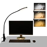 HDTIME LED Desk lamp with Clamp, Eye-Caring Clip on Lamp for Home Office, 5 Lighting Modes with 5 Br