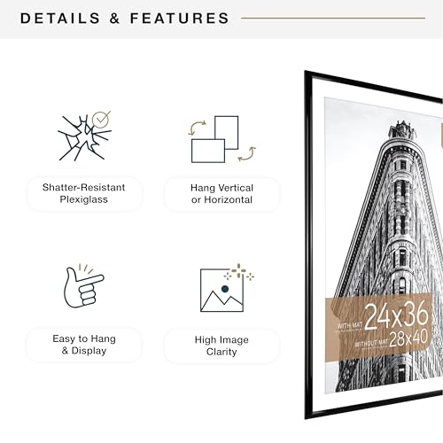 Image of MCS Trendsetter Poster Frame With Mat Option, 28x40 Matted to 24x36, Black | Trendsetter Poster Frame For Photos, 28x40 Inch, Displays 24x36 Inch Matted Or 28x40 Unmatted, Black, 1-Pack