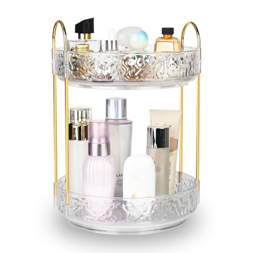 XTDMJ Organizzatore di trucco rotante a 360 gradi, organizzatore di cosmetici espositore cosmetico, organizer per trucco, organizzatore di profumi per bagno (2 strati, chiaro)