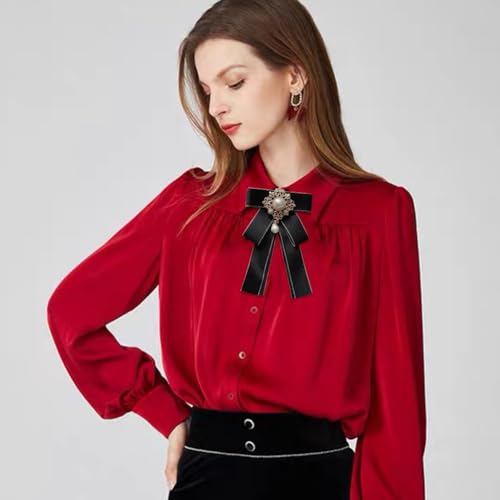 Image of Rhinestone Retro British Style Pre-tied Adjustable Fabric Ribbon Bow Tie for Women Men Uniform Necktie Bownot