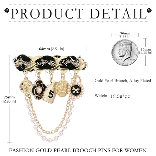 Image of Fashion Pearl Four Leaf Clover Brooch Number 5 Vintage Rhinestone Camellia Brooches Pins for Women Wedding /Bouquet /Banquet Jewelry (Pearl Brooch Pin)(Heart Brooch)