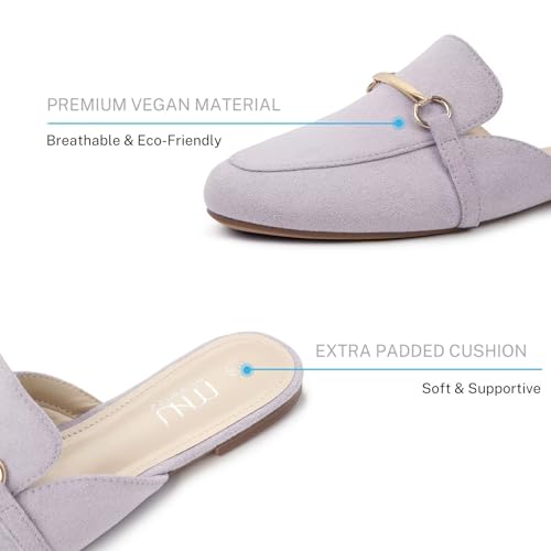 Image of MUSSHOE Gold Buckle Mules for Women - Comfortable Memory Foam Loafers, Classy Slip On Flats for Office Business Casual, Dressy Pointed Toe Shoes