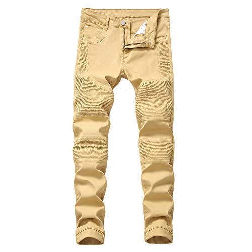 Classic Jeans Mens New Ripped Slim Fit Zipper Stretch Denim Pants Trousers Khaki