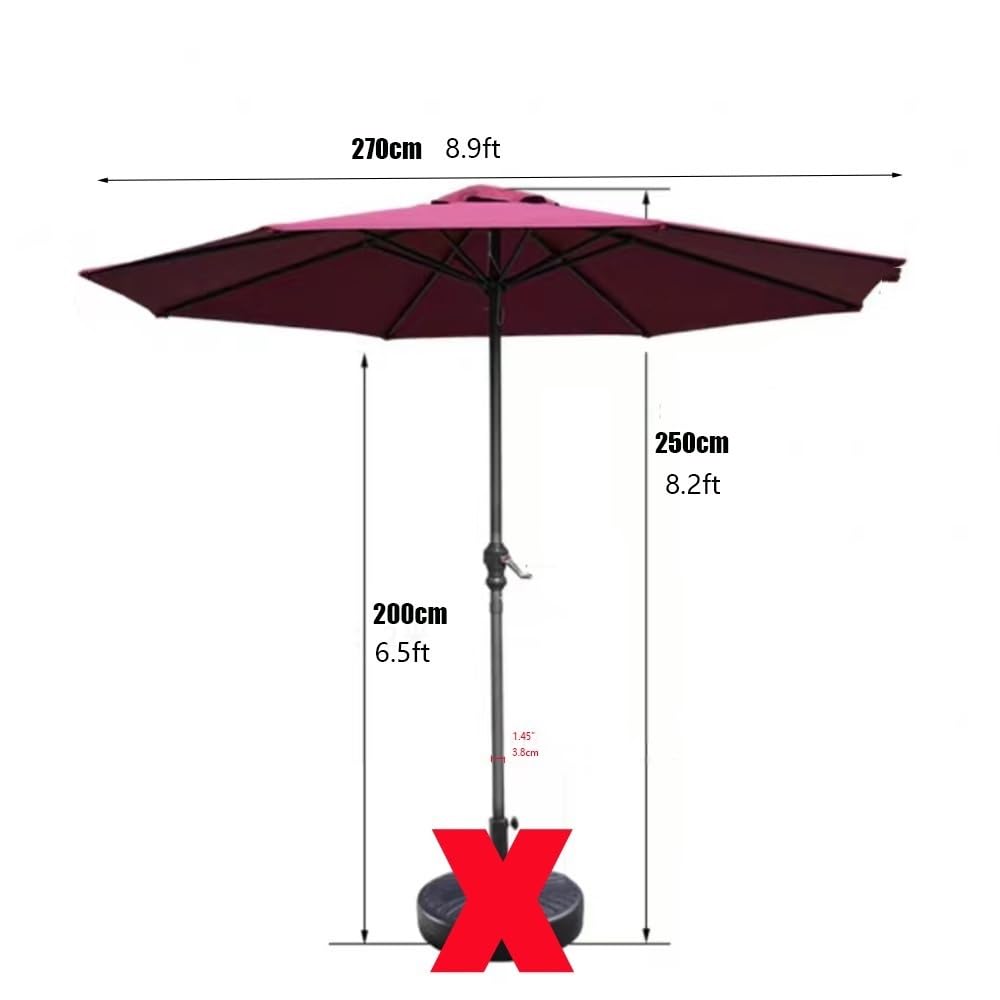 Zewnętrzny parasol tarasowy z korbą chroniący przed promieniowaniem UV, 8 żeber, parasol targowy do ogrodu, na taras, basen, trawnik, podwórko, bordowy baldachim dla osłony przeciwsłonecznej i relaksu