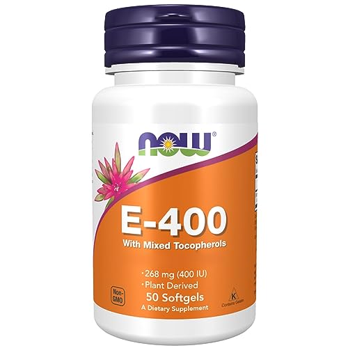 Now Foods Vitamin E 400 IU, D-Alpha-Tocopherol, High Dose, 50 Softgels, Gluten Free, Soy Free, Non-GMO
