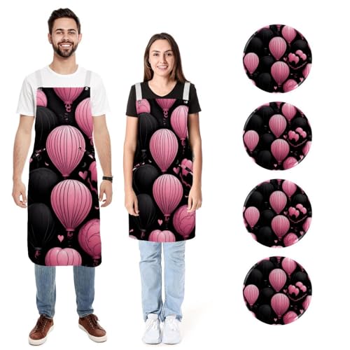 Tabliers de cuisine résistant à l'eau à motif ballon rose avec 2 poches pratiques