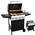 Bonnlo 4 Burners Portable Gas Grill with Enameled Cast Iron Grates, Powerful 40,000 BTU Propane Grill with Side Shelf & Bottom Cabinet, Outdoor Grill with Wheels for Patio Backyard Garden BBQ Use