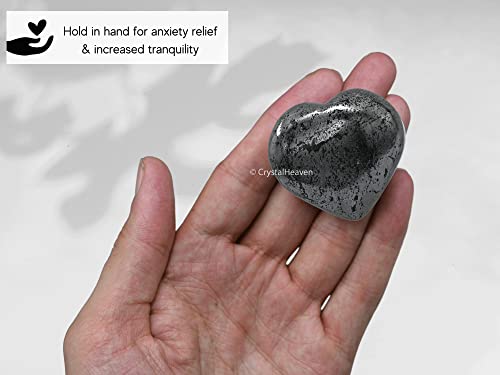 Image of Certified Hematite Crystal Heart Palm Pebbles Stones for Anxiety Stress Relief Massage - AAA Grade Original Healing Gemstone Agate Heart Palm Stone for Yoga Meditation Spiritual