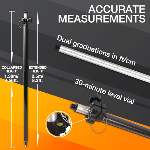 Mât GPS télescopique anti-vibration carbone pour levé GNSS 2.5m