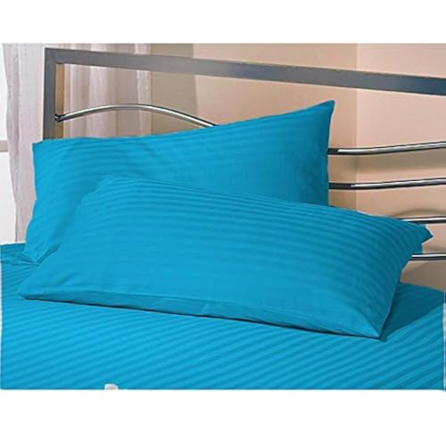 Image of Cotton Luxurious Striped 2 Piece Sateen Pillow Cover Set, King Size 20 Inch x 36 Inch-Turquoise Blue