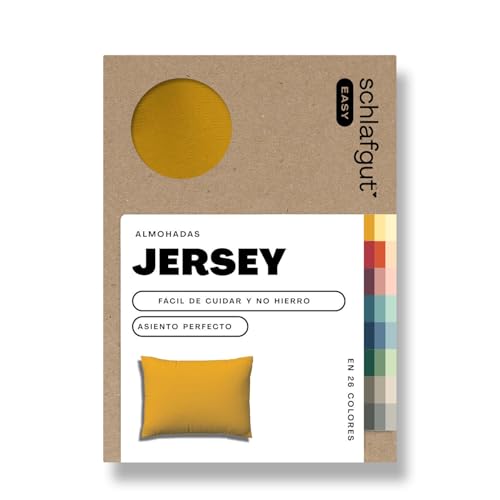 schlafgut Funda de Almohada Easy Jersey 60x80 cm, Hecha con 100% algodón, Cremallera Oculta, Ultra Suave y Transpirable, Certificado Oeko-Tex, Cuidado fácil, Yellow Deep