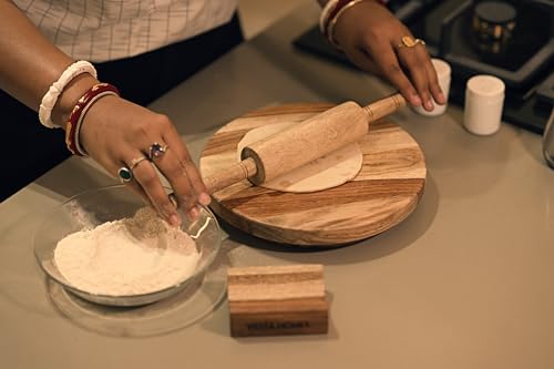 Image of Vesta Homes Wooden Chakla /Pastryboard for Kitchen | Premium Solid Wood Roti, Chapati Rolling Board | 9 * 9 * 1.5 Inches | No Chemical Polish | Handmade in India