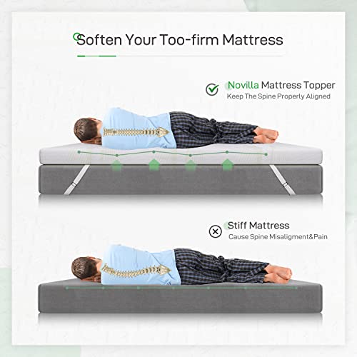 Image of Novilla Memory Foam Mattress Topper Twin, Medium Firm Foam Mattress Topper Twin, 2 Inch Memory Foam Mattress Topper with Removable Cover, Cooling Gel Infused for Pressure Relief & Cooling Sleep