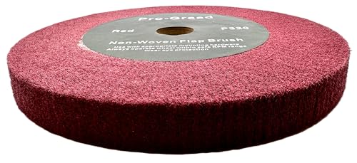 Image of 10 inch x 1 inch x 1-1 /4 inch Red Bench Grinder Polishing Wheel Flap Brush, 320 Grit, Tight Weave, Great for refurb of Golf Clubs and Metal, Non-Woven Wheel for Copper, Metal, Finishing, and Burnishing
