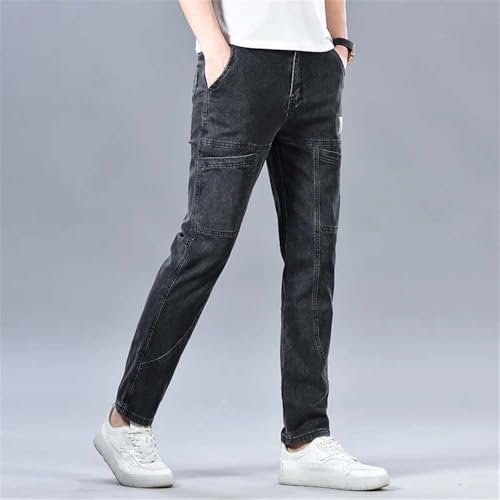 Hndudnff Men's Casual Multi-Pocket Cotton Jeans Slim Fit Stretch Straight Denim Pants3