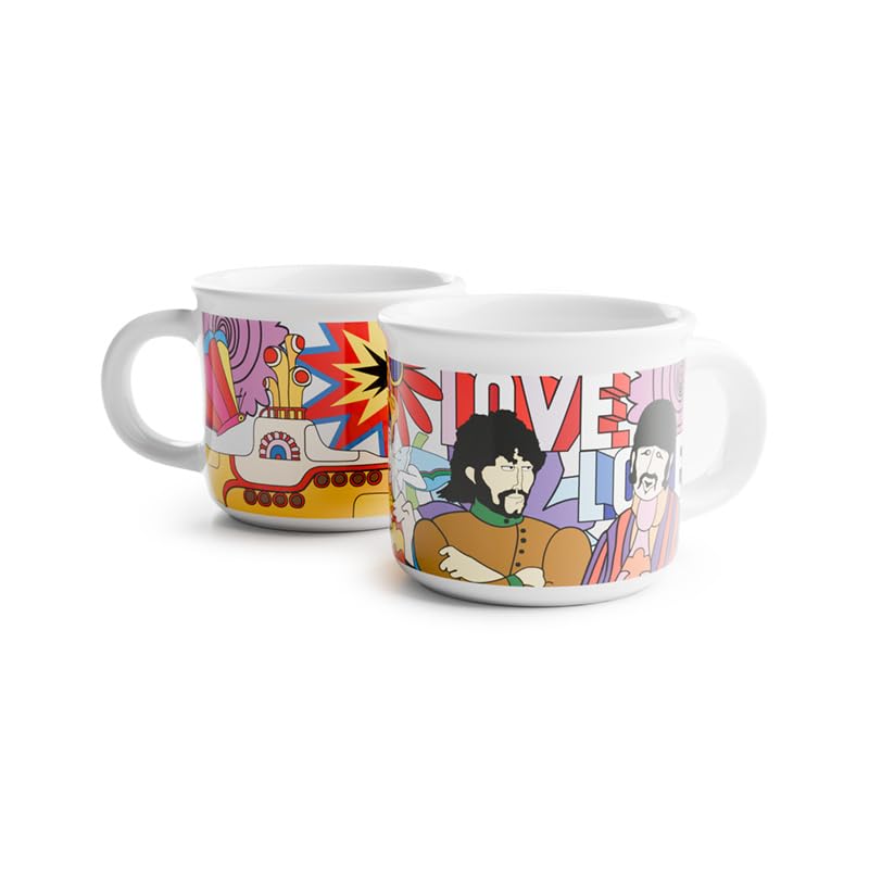 Puckator The Beatles Yellow Submarine Set of 2 Porcelain Espresso Cups - Tableware Cute Coffee Latte Expresso Barista Glasses Mugs Cup Cups - Drinkware Accessories Small Glass Travel Mug Kitchen Set