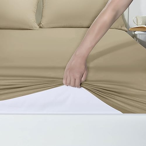 Yorkshire Bedding kingsize fitted bed sheets 25 CM Deep Beige Bedsheets with Elastic Corners Soft Brushed Microfiber Fabric Breathable Shrinkage & Fade-Resistant - Image 4