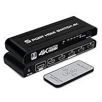 HDMI Umschalter 5 in 1 Out, HDMI Switch 4K@30Hz mit Fernbedienung und Automatische Umschaltung, für HDTV/DVD/Xbox/PS3/PS4/Projektor/Blu-Ray