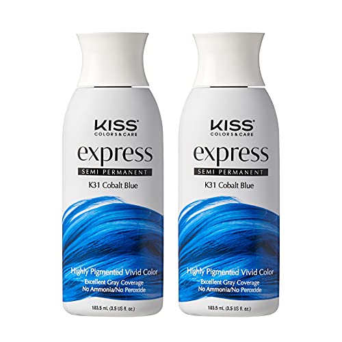 Kiss Express Color Semi Permanente para Cabello Azul Cobalto 3.5 oz 2 Unidades miniatura 1