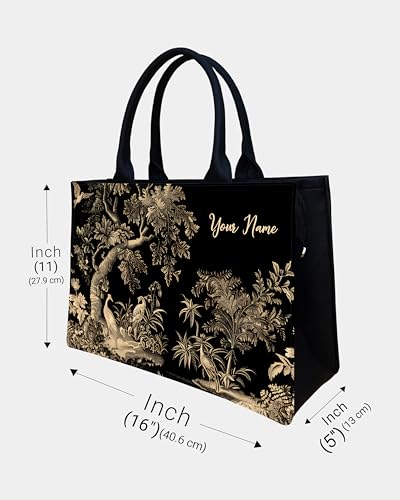 Image of Customized Tote Bag designed with Midnight Majesty Print - Black & Gold Artistic Design | High-Definition Print, Spacious 16x11x5 in, Durable Handles, Personalized Name Tote for Women & Gifting