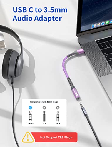 Image of USB Type C to 3.5mm Female Headphone Jack Adapter, JSAUX USB C to Aux Audio Dongle Cable Cord Compatible with iPhone 17 Pro Max /16 Pro /15 Plus, Samsung Galaxy S23 /S22 /S21 Ultra, iPad Pro, Pixel Purple