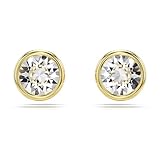 Swarovski Imber stud earrings, Round cut, clear, Gold-tone finished