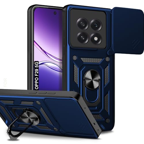 Image of AESTMO Tough Armor Oppo F29 5G Bumper Back Case Cover | Ring Holder & Sliding Camera Shield Cover | 360 Degree Protection Back Case Cover for Oppo F29 5G (Blue)