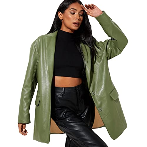 Uodsvp Women's Waterproof Winter Coats, Women's Rain Jacket For Women Flannel With Hood Leather Coat Long Sleeve Lapel Faux Jacket Button Front Trench Coat Belted 2Xl Wool Plaid Ladies (S, Green) #TOP14