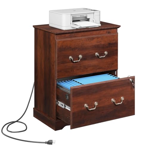 DEVAISE 2 Drawer File Cabinet,Lateral Vintage Farmhouse Wood Filing Cabinet with Lock & Charging...