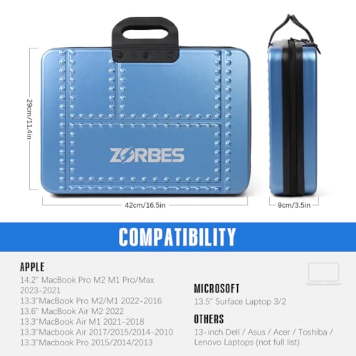 Image of ZORBES15'' 16'' Hard Shell Protective Laptop Sleeve for MacBook, Shockproof & Water-Resistant Travel Laptop Case Bag with Removable Shoulder Strap, Hand Laptop Bag, Travel Briefcase (Blue)